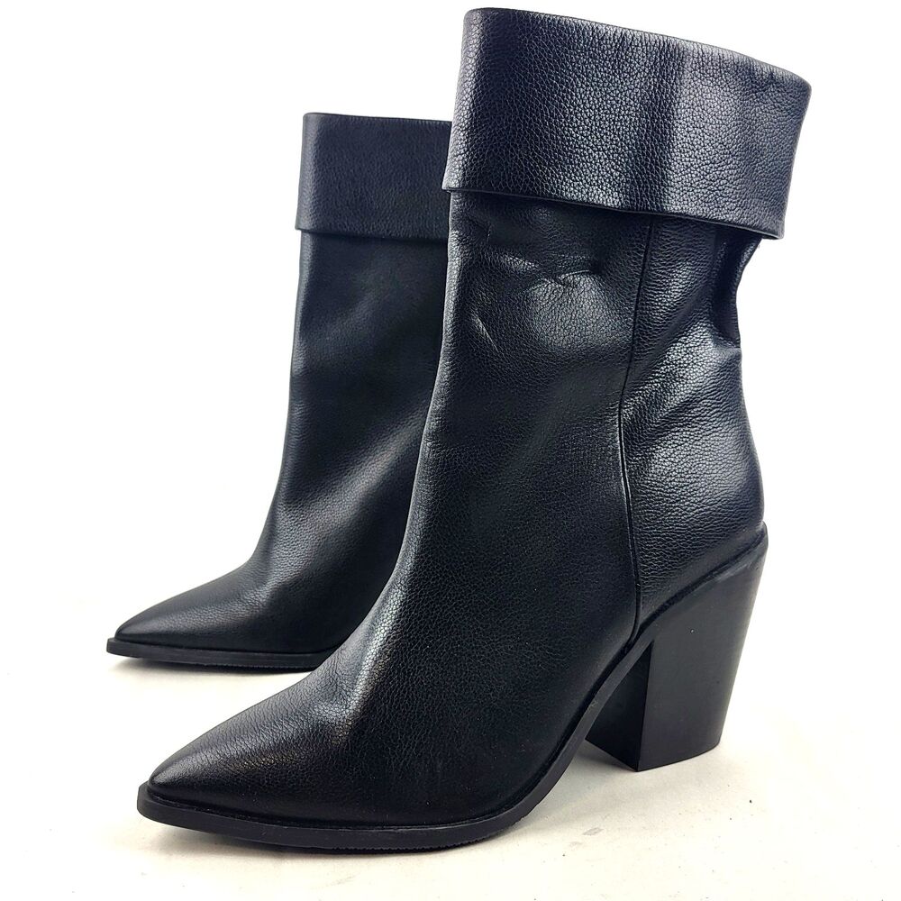 Lisa Vicky Steady Western Black Leather Block Heel Bootie Size 9.5 M